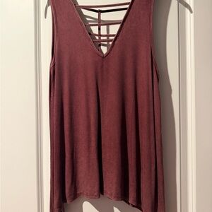 Women's Ribbed V-Neck Strappy Tank Top - Dusty Rose
